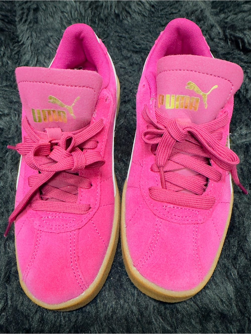 Puma Women's Pink Suede Low-Top Sneakers with Gold Logo